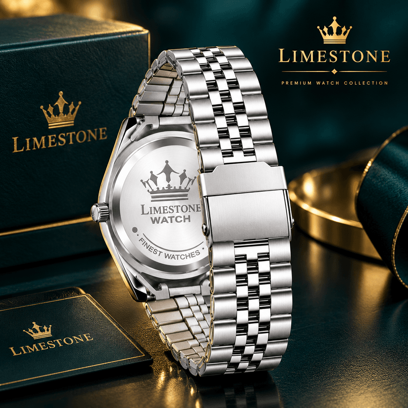 LIMESTONE Premium Silver Men’s Watch – White Dial, Day & Date Display with Stainless Steel Strap - Image 2